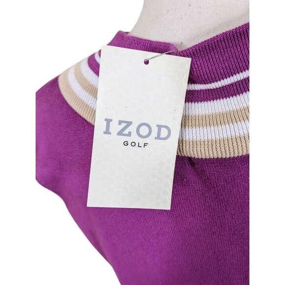 Womens Y2K Izod New Golf Sweater Vest XL Purple Cream V Neck Preppy Varsity - Picture 7 of 8